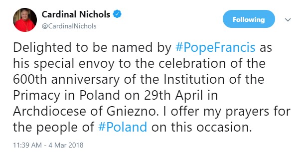 Cardinal to be Pope’s Special Envoy