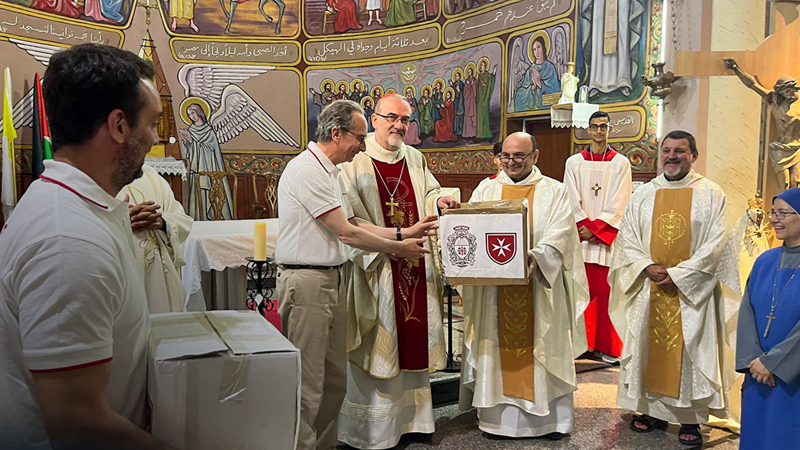 Latin Patriarch visits Gaza accompanied by parish priest Father Gabriel Romanelli