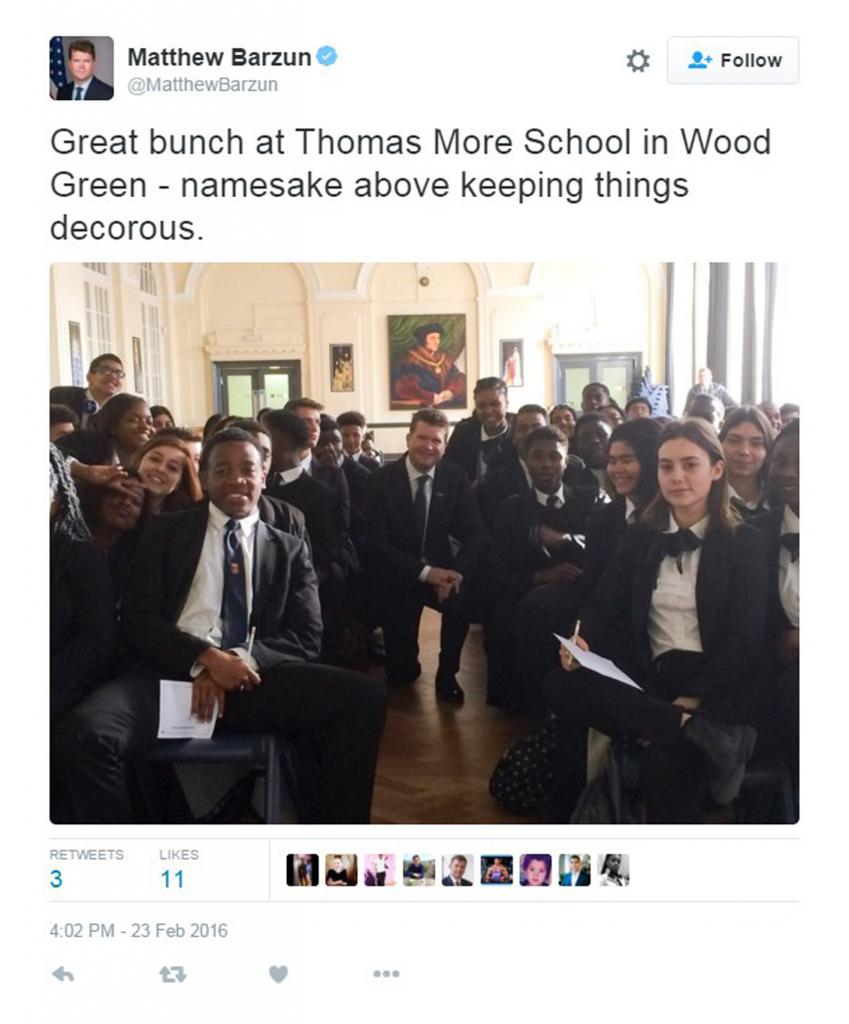 St Thomas More Students Meet US Ambassador